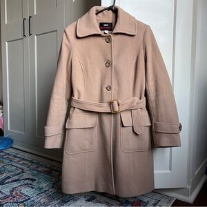 M60 Miss Sixty Camel Wool Blend Belted Trench Coat Size Medium